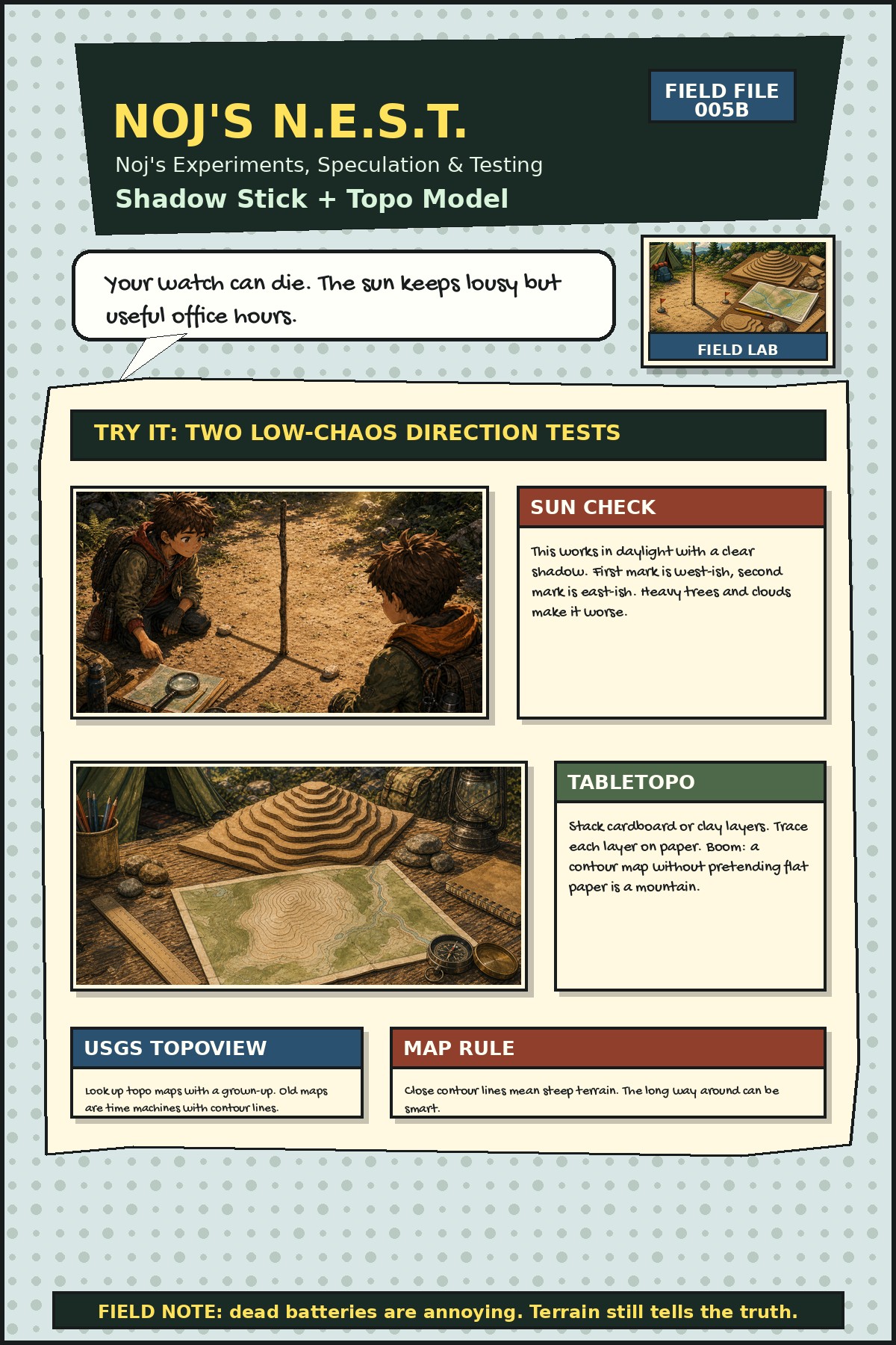 Issue 005 nojs nest shadow stick and topographic map activity